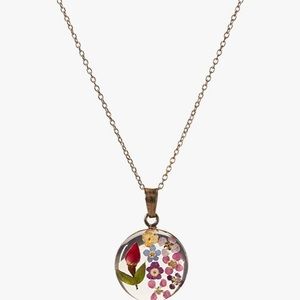 Pressed Flower Round Pendant Necklace, 16"